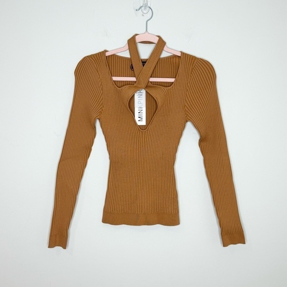 NWT MINK PINK Gianna Rib Top Pecan XS - Picture 2 of 5